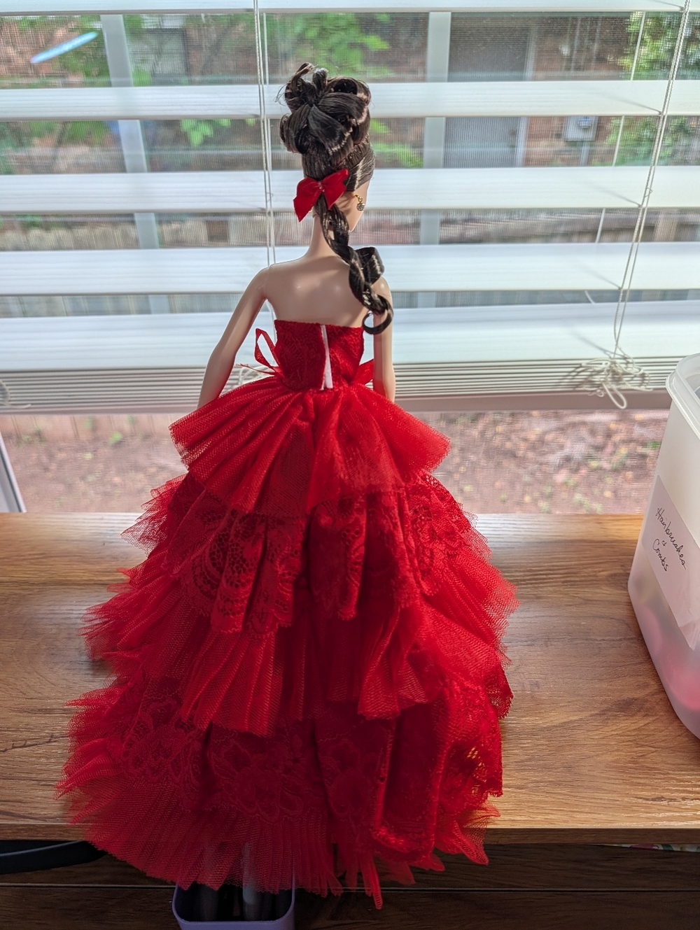 Vintage The Rose Barbie Restyled Red Ruffle Gown - Picture 8 of 10